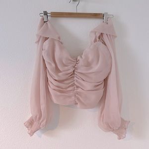 Off shoulder blush too long sleeve sweetheart neck sz Small